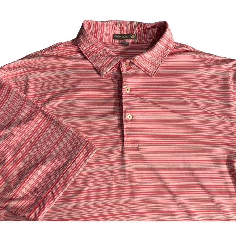 Peter Millar Summer Comfort Mens XL Pink White Striped Performance Polo Shirt